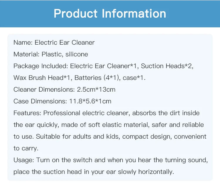 Portable Automatic Ear Cleaner for Adults and Children Soft-head Electric Earpick Ear Cleaning Ear Spoon Remover Earwax Kit