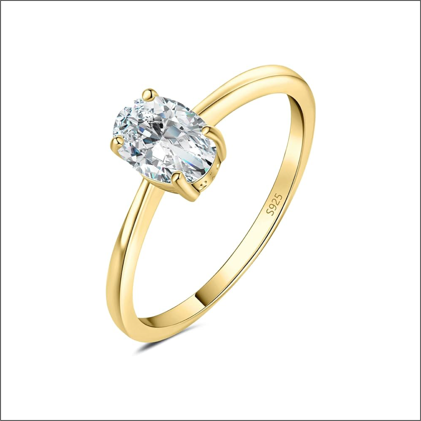 925 Sterling Silver Oval Cut Cubic Zirconia Solitaire Ring