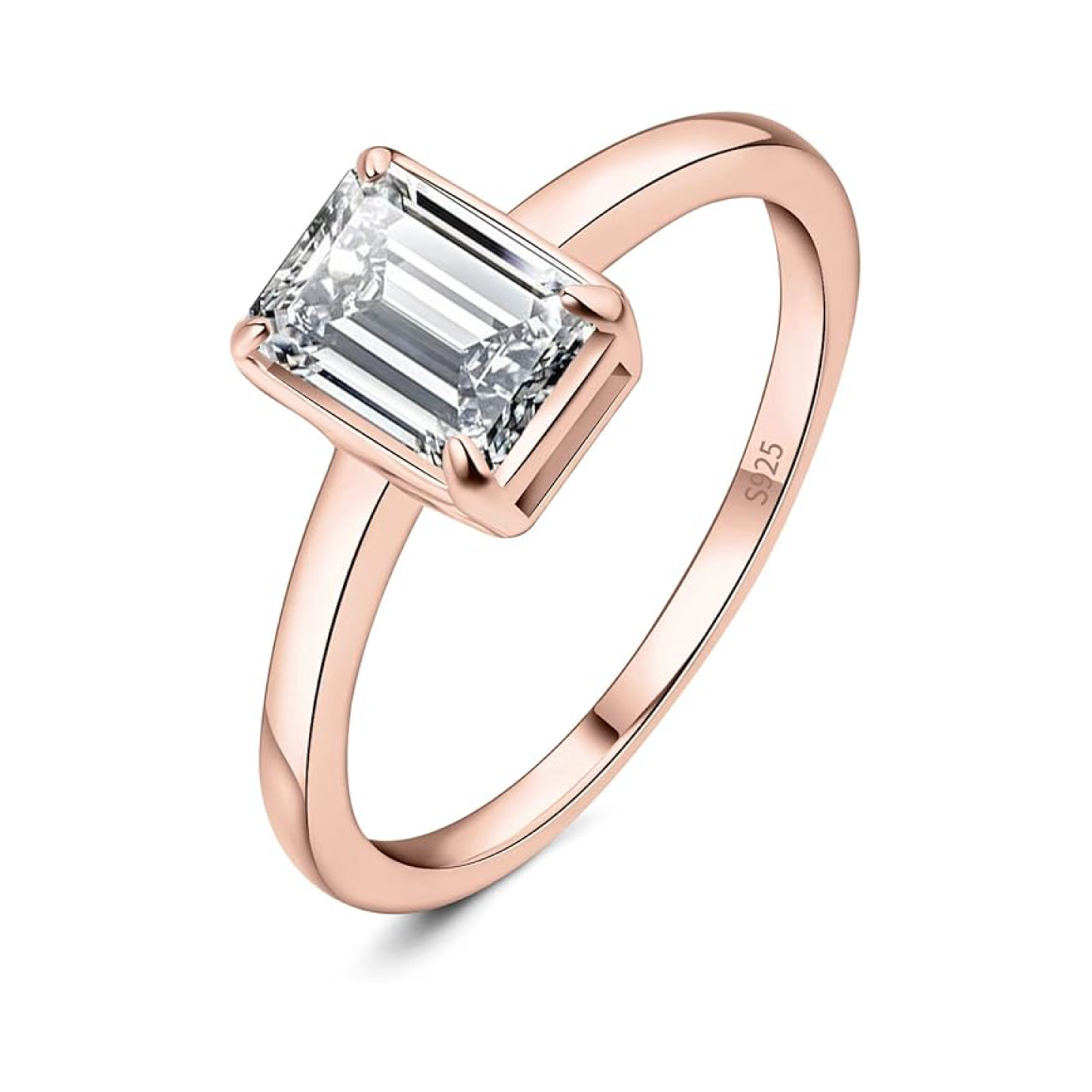Emerald Cut Moissanite Solitaire Engagement Ring