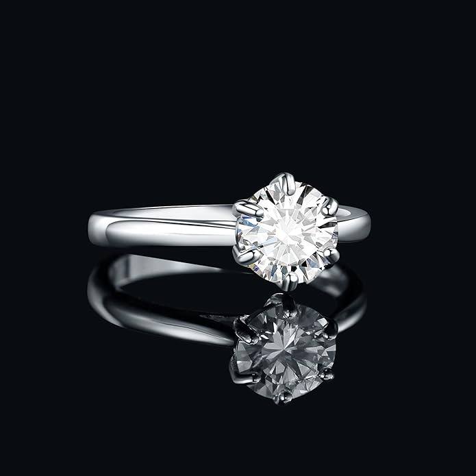 925 Sterling Silver D Color 6-Claw Moissanite Solitaire Ring