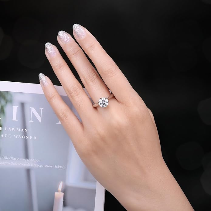 925 Sterling Silver D Color 6-Claw Moissanite Solitaire Ring