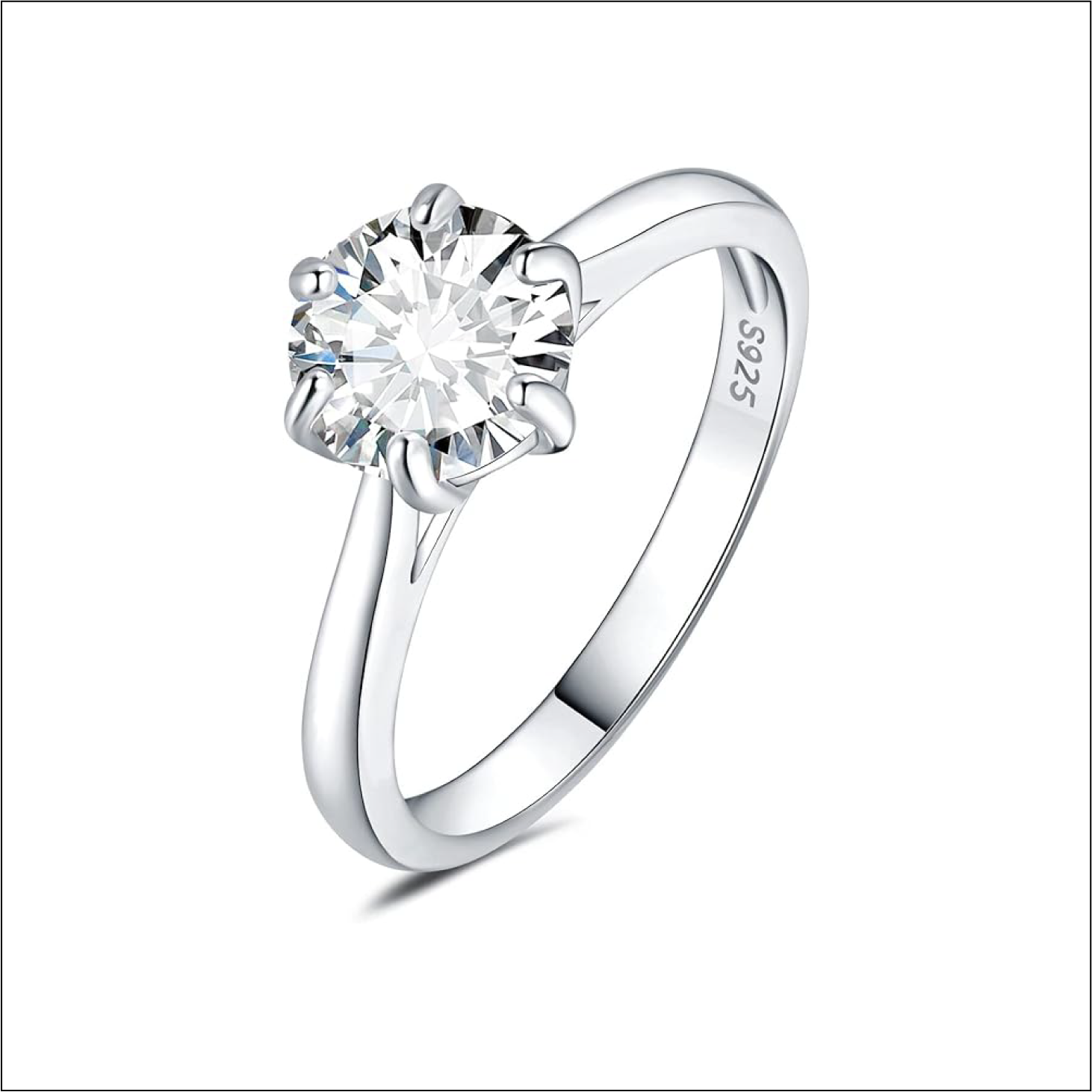 925 Sterling Silver D Color 6-Claw Moissanite Solitaire Ring