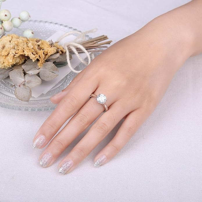 925 Sterling Silver D Color 6-Claw Moissanite Solitaire Ring