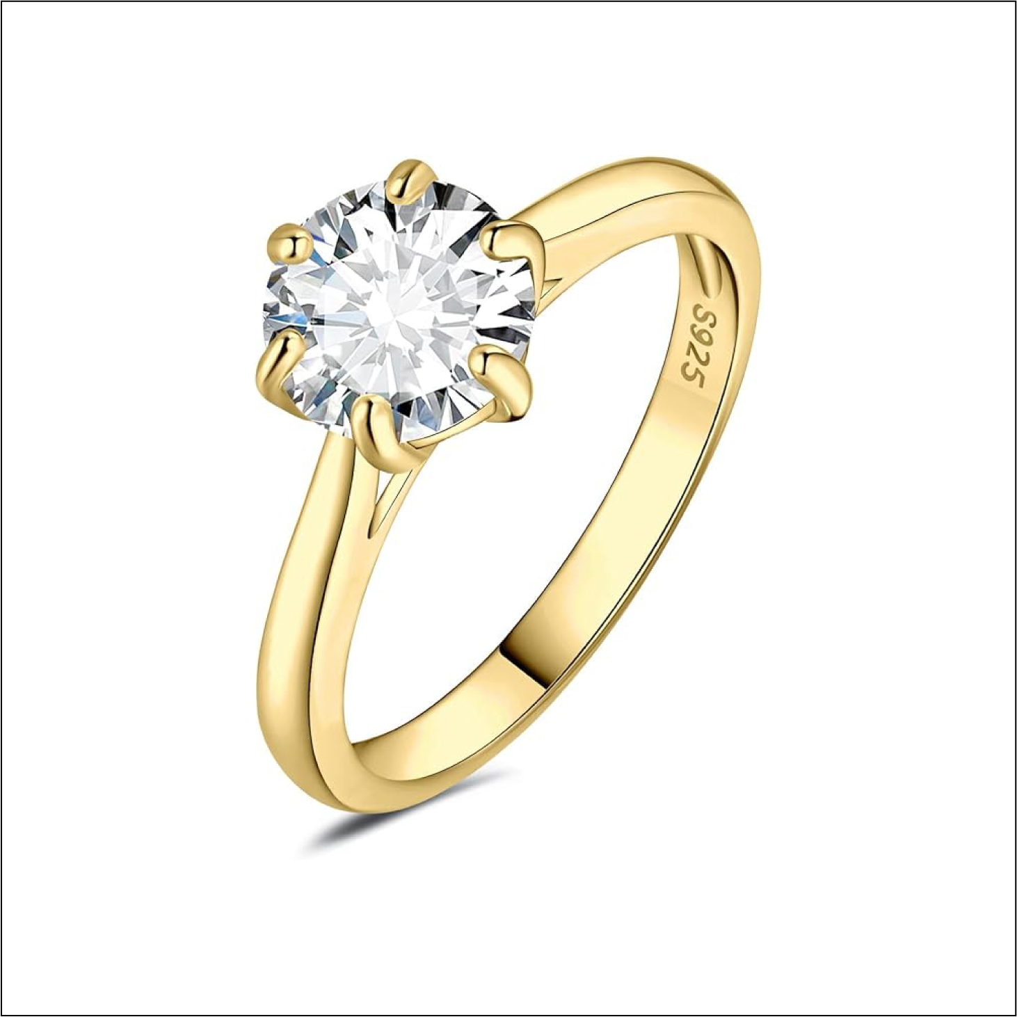 925 Sterling Silver D Color 6-Claw Moissanite Solitaire Ring