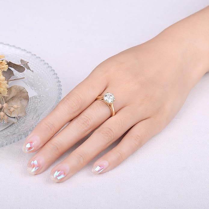 925 Sterling Silver D Color 6-Claw Moissanite Solitaire Ring