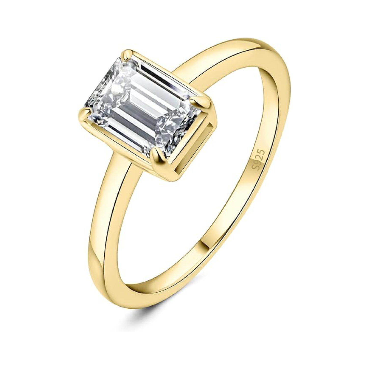 Emerald Cut Moissanite Solitaire Engagement Ring