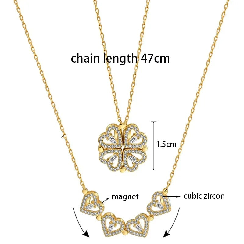 Four Leaf Clover Cubic Zirconia Heart Necklace