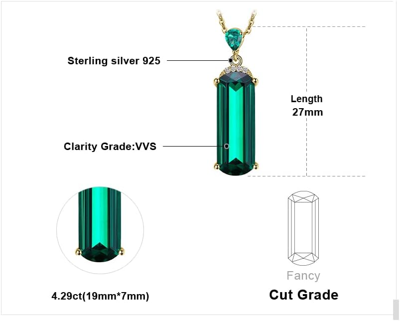 925 Sterling Silver 6ct Emerald Cut Simulated Emerald Necklace