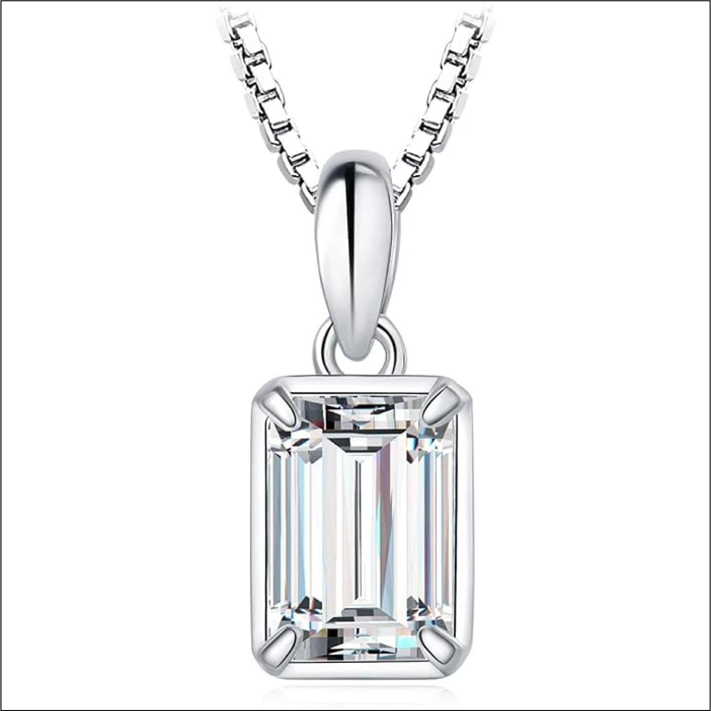 925 Sterling Silver Emerald Cut Moissanite Pendant Necklace