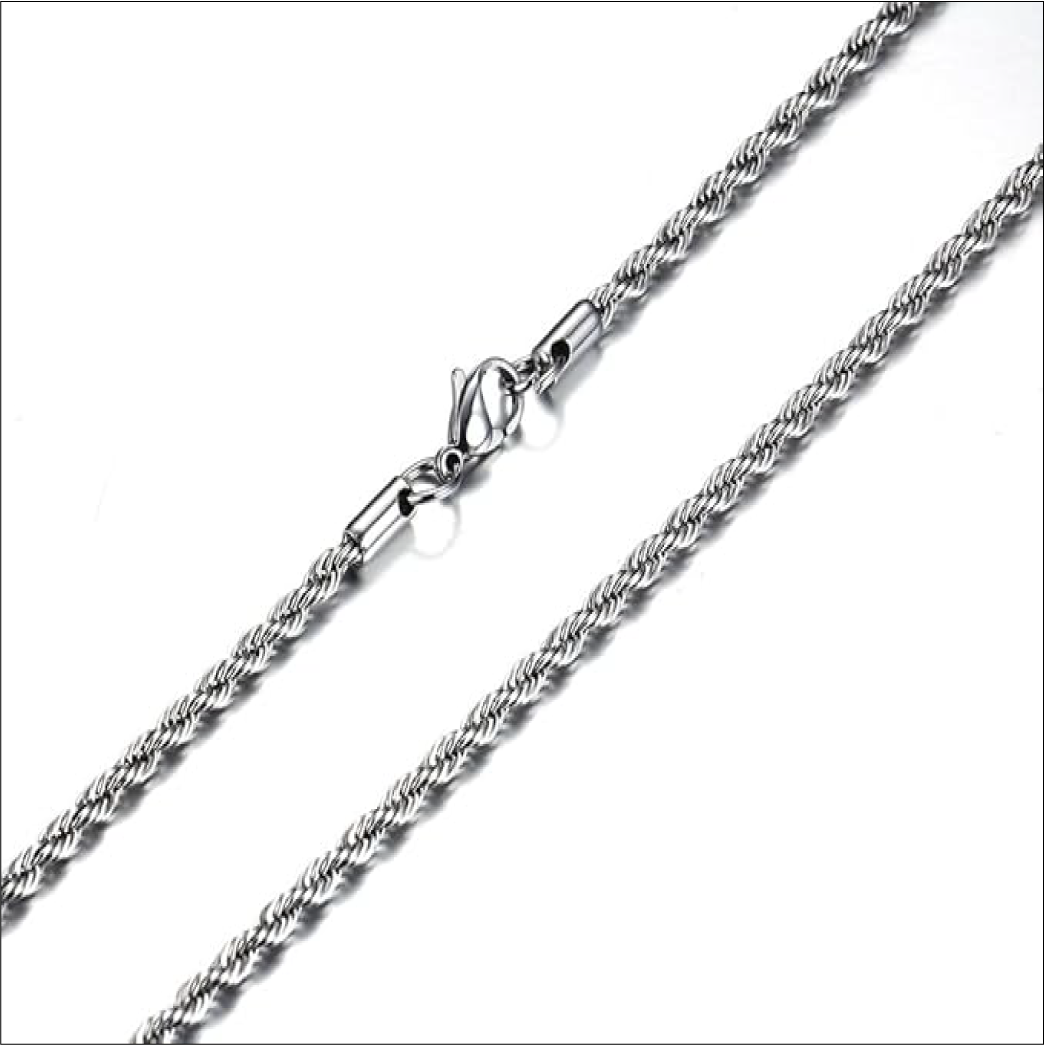 Stainless Steel Cuban Link and Rope Chain Necklace