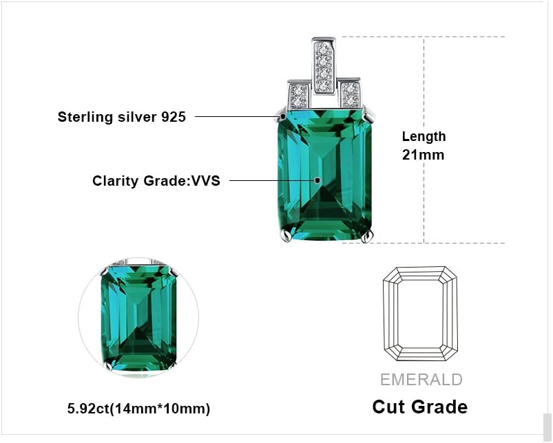 925 Sterling Silver Emerald Cut Simulated Emerald Necklace