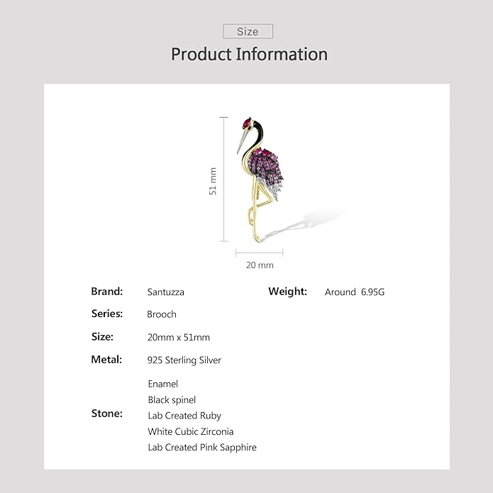 925 Sterling Silver Enamel Crane Bird Brooch