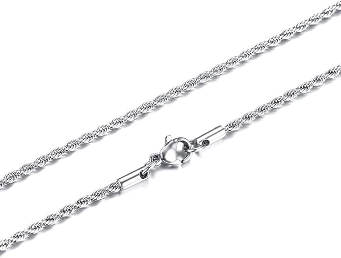 Stainless Steel Cuban Link and Rope Chain Necklace