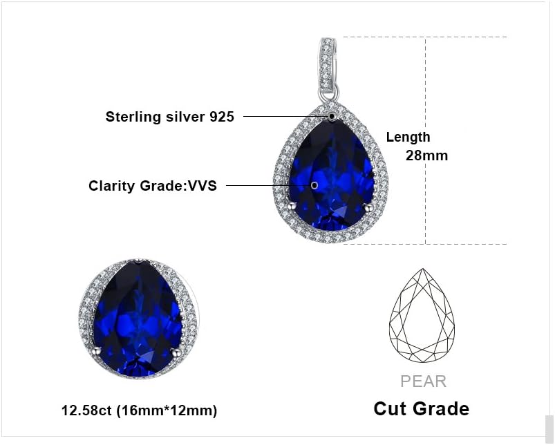 925 Sterling Silver Pear Cut Blue Sapphire Halo Necklace