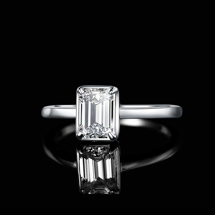 Emerald Cut Moissanite Solitaire Engagement Ring