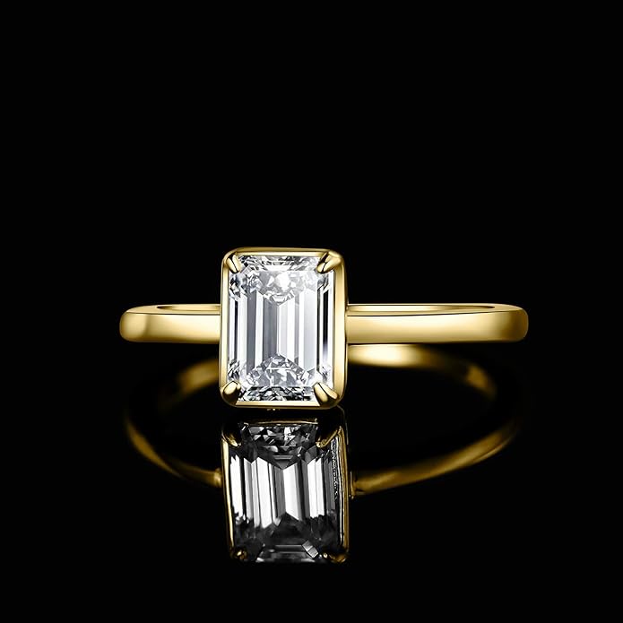 Emerald Cut Moissanite Solitaire Engagement Ring