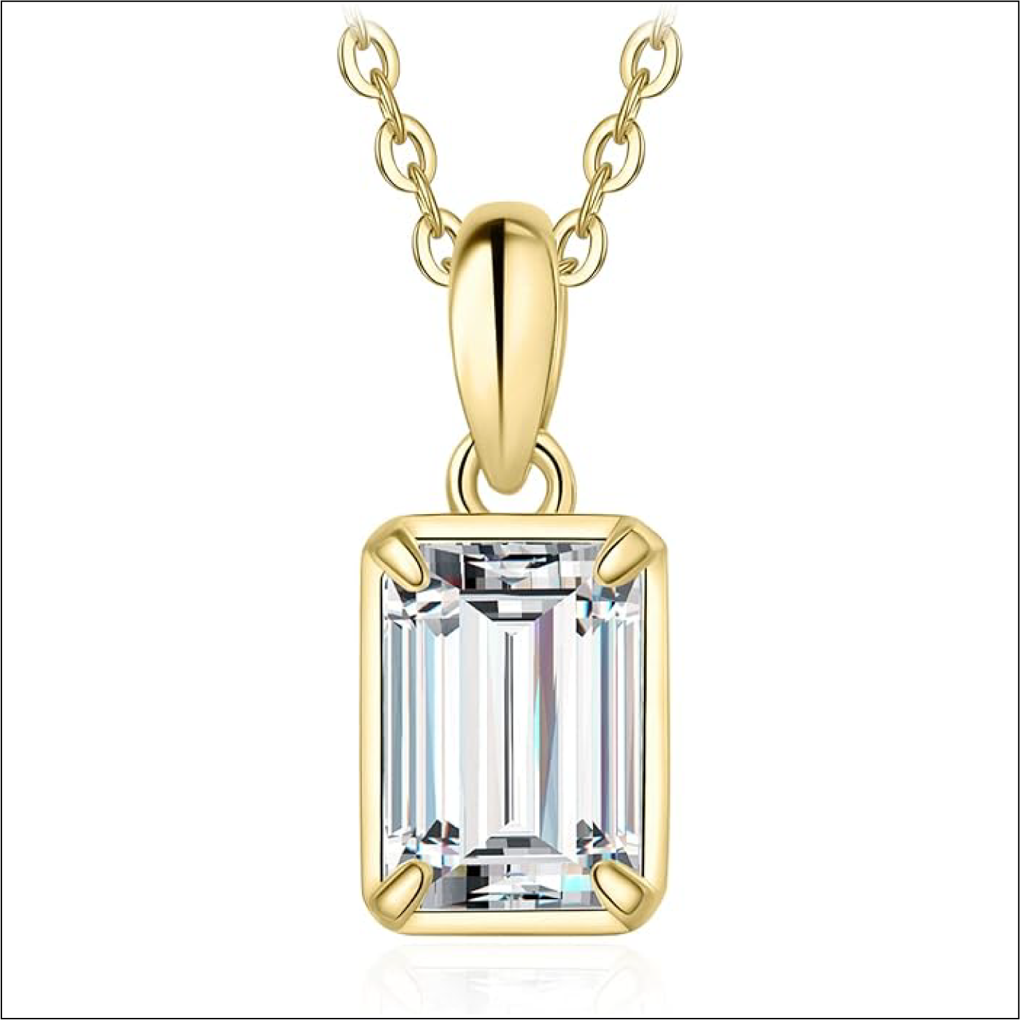 925 Sterling Silver Emerald Cut Moissanite Pendant Necklace