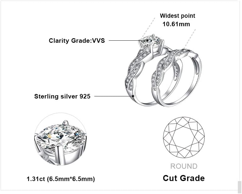 925 Sterling Silver Infinity Round Cut Zirconia Ring Set