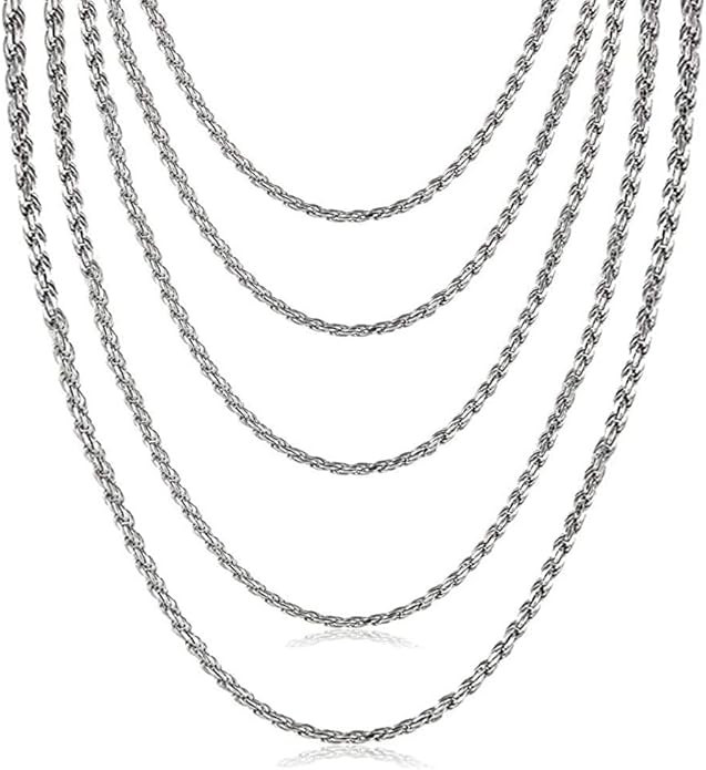Stainless Steel Cuban Link and Rope Chain Necklace