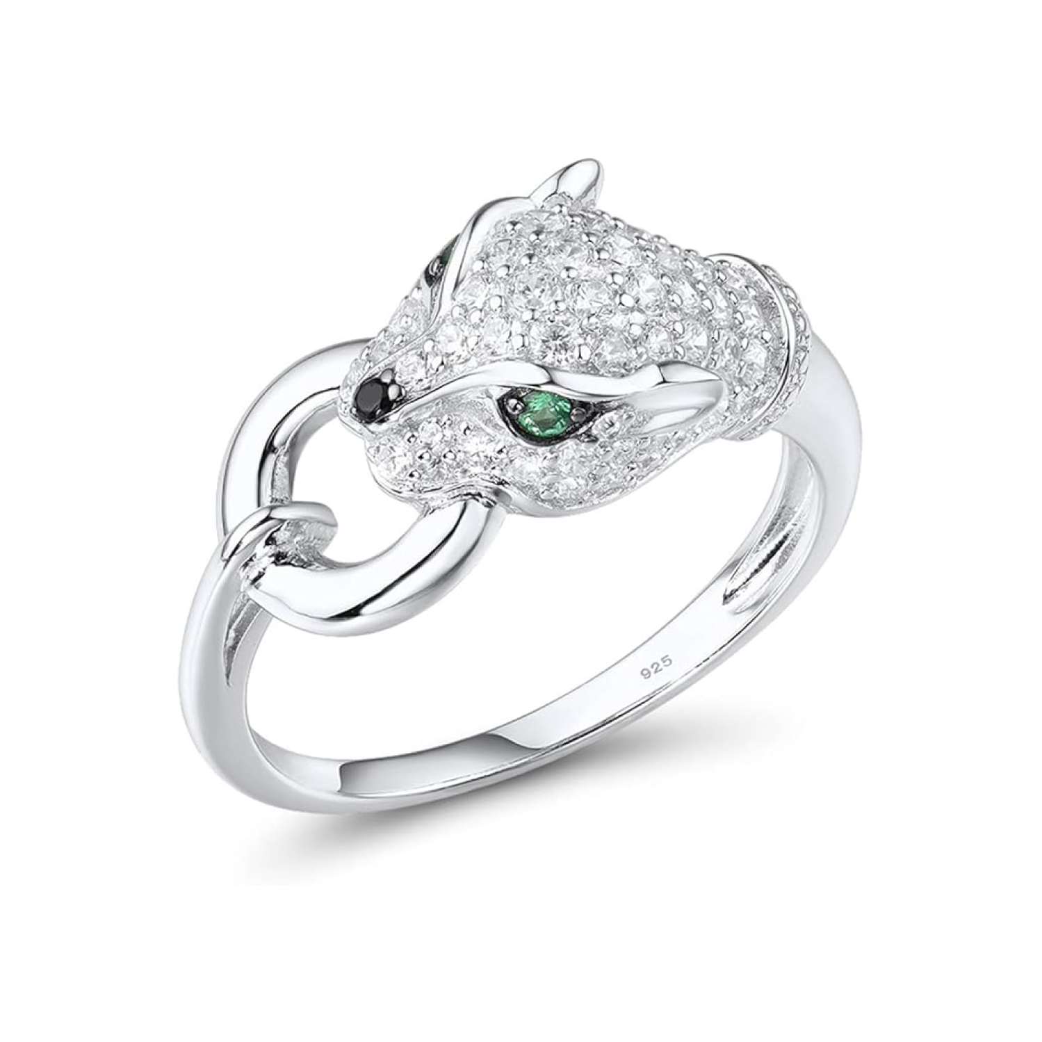 925 Sterling Silver Green Spinel Panther Ring
