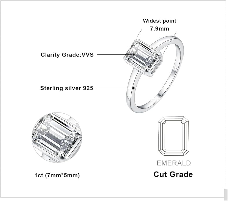 Emerald Cut Moissanite Solitaire Engagement Ring