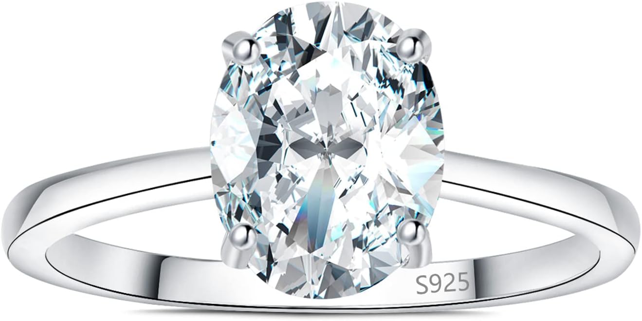 925 Sterling Silver Oval Cut Cubic Zirconia Solitaire Ring