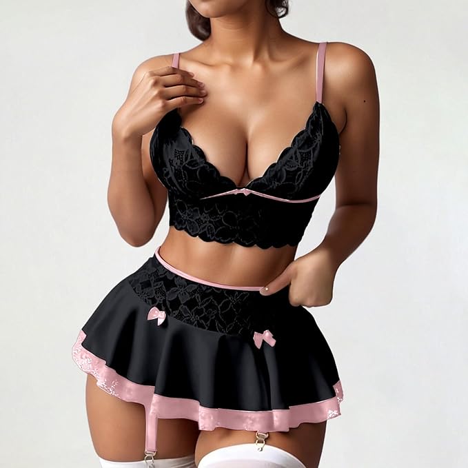 Seamless Fairy Maid Cosplay Lingerie Set with Garter Belt