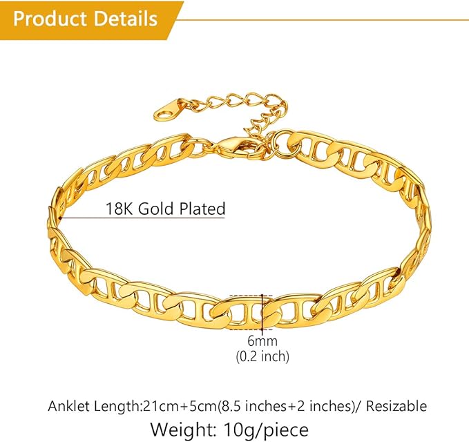 Stainless Steel Multi-Style Anchor and Curb Chain Anklet