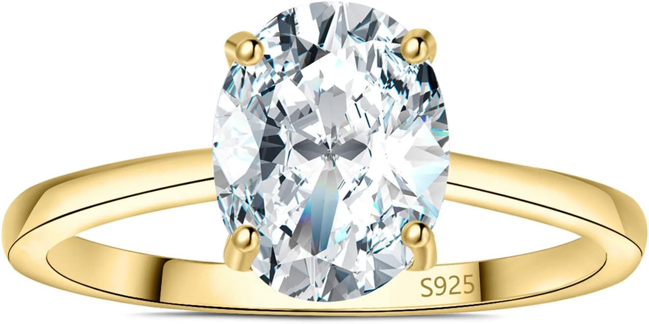 925 Sterling Silver Oval Cut Cubic Zirconia Solitaire Ring