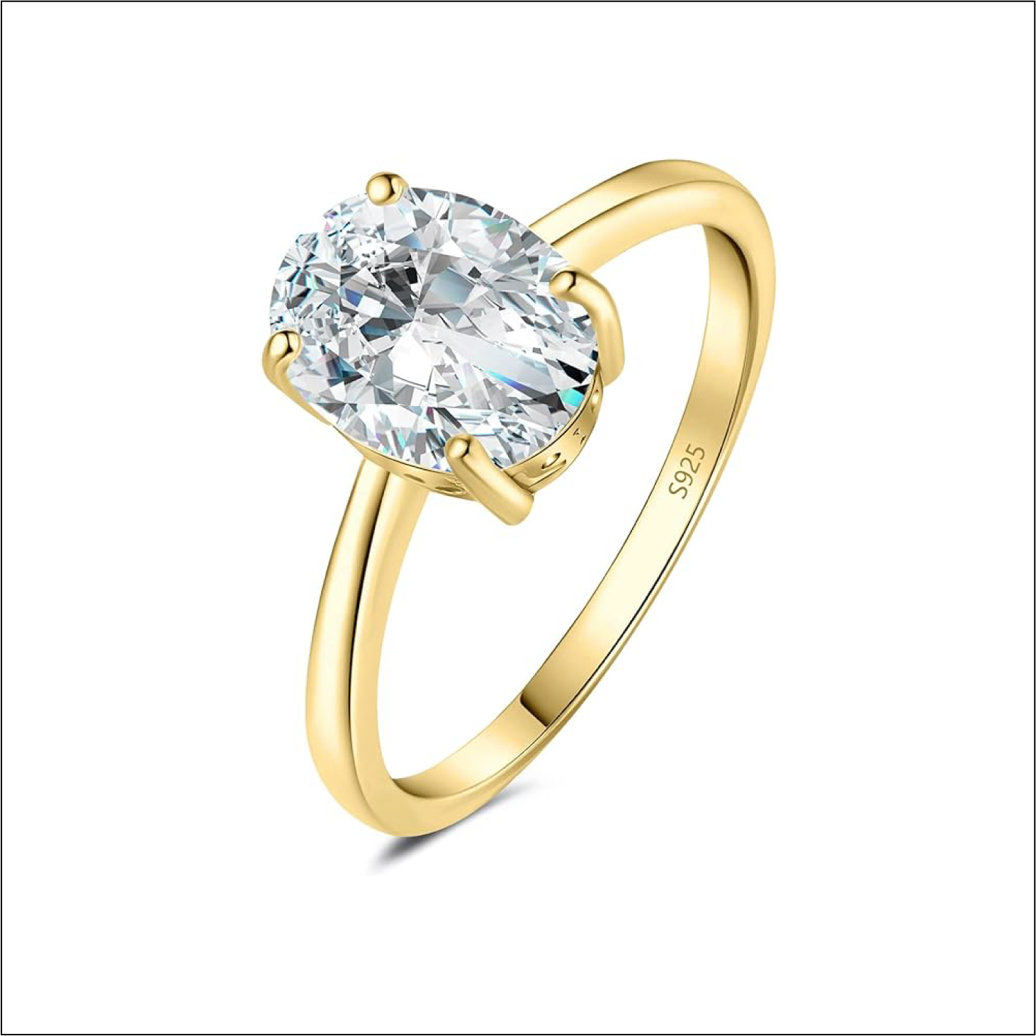 925 Sterling Silver Oval Cut Cubic Zirconia Solitaire Ring