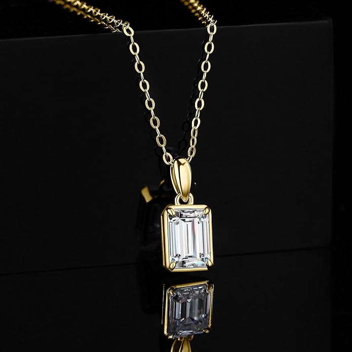 925 Sterling Silver Emerald Cut Moissanite Pendant Necklace
