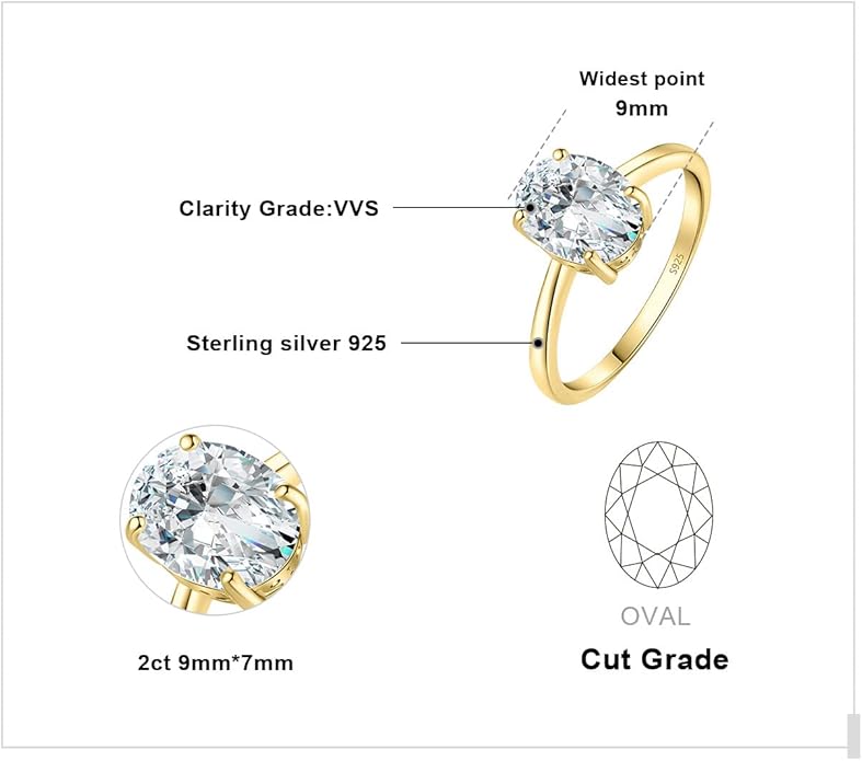 925 Sterling Silver Oval Cut Cubic Zirconia Solitaire Ring