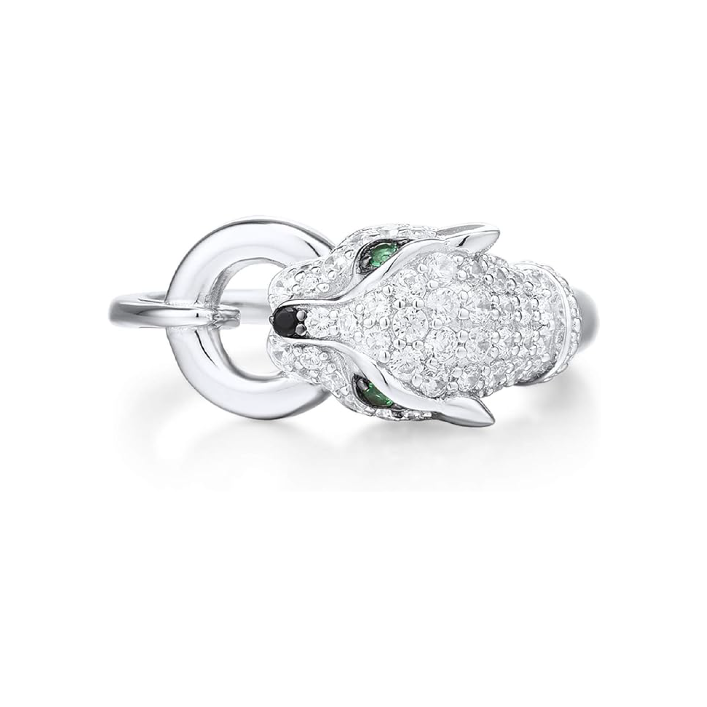 925 Sterling Silver Green Spinel Panther Ring