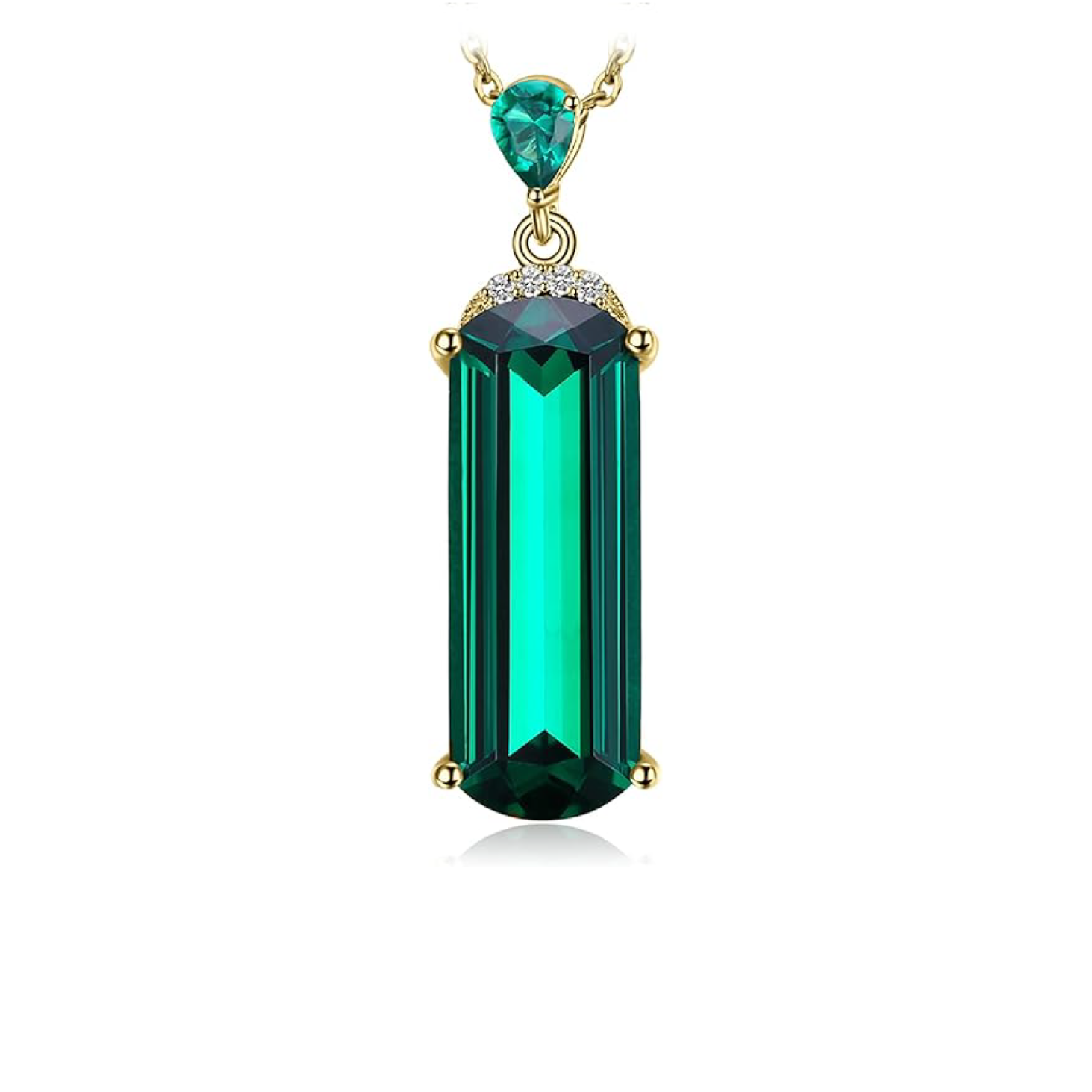 925 Sterling Silver 6ct Emerald Cut Simulated Emerald Necklace