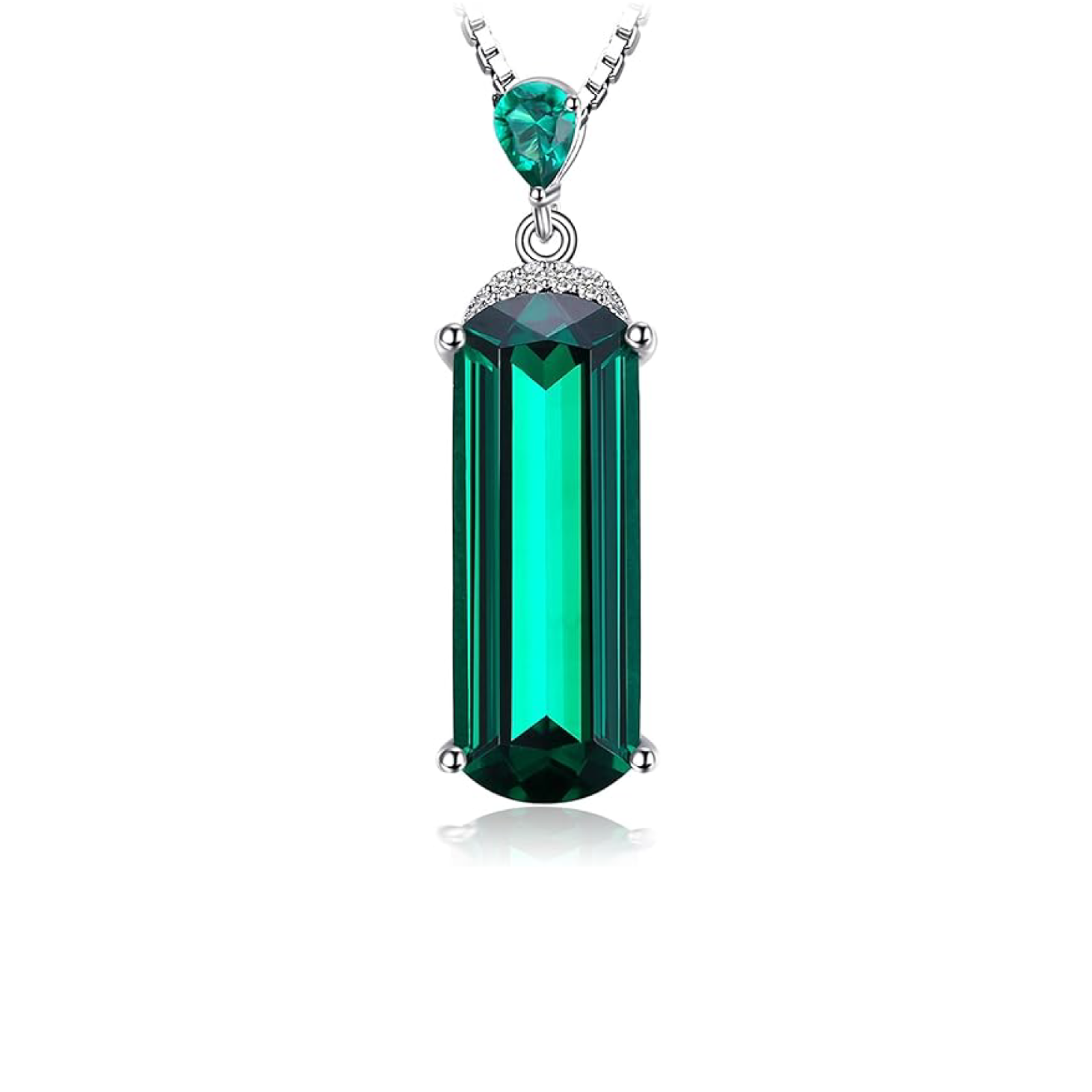 925 Sterling Silver 6ct Emerald Cut Simulated Emerald Necklace