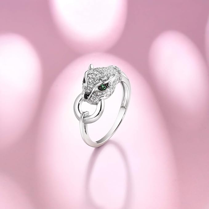 925 Sterling Silver Green Spinel Panther Ring
