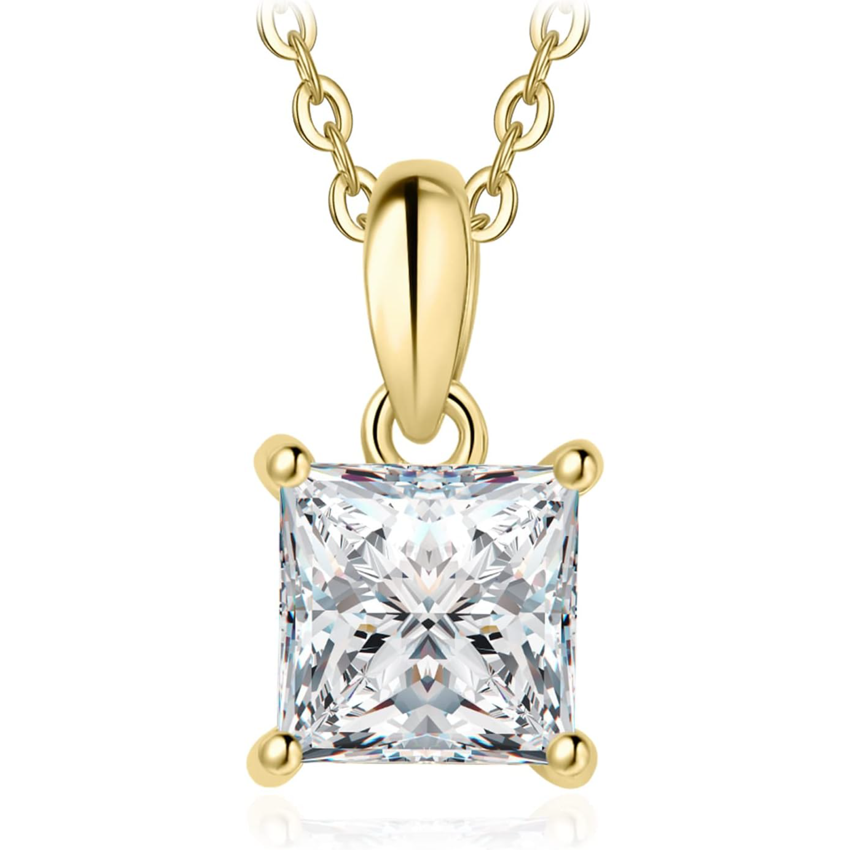 925 Sterling Silver D Color Princess Cut Moissanite Necklace