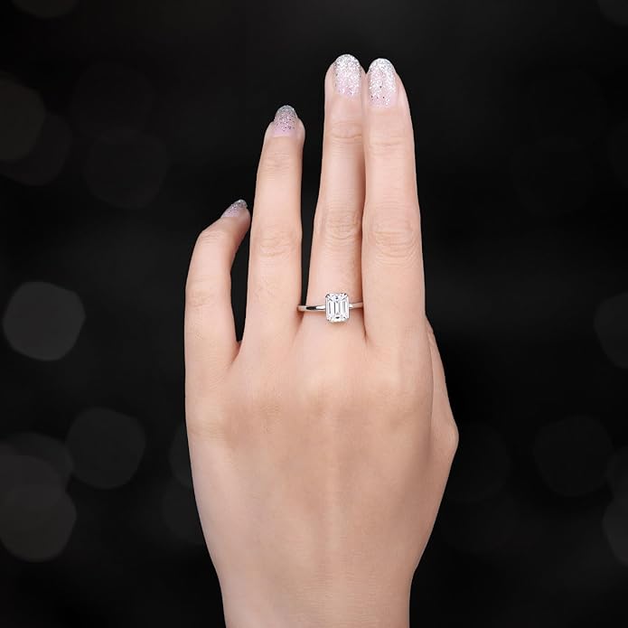 Emerald Cut Moissanite Solitaire Engagement Ring