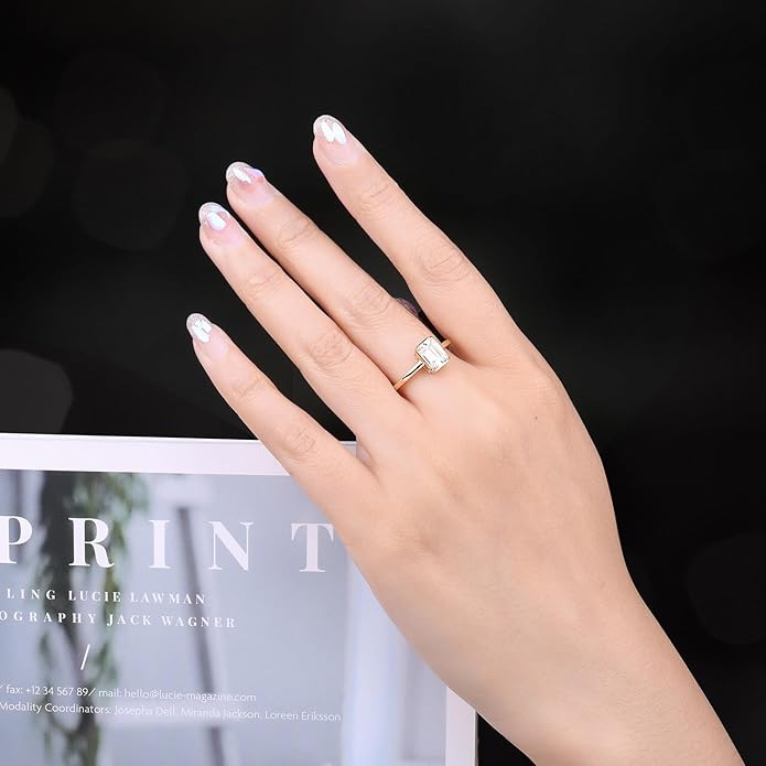 Emerald Cut Moissanite Solitaire Engagement Ring
