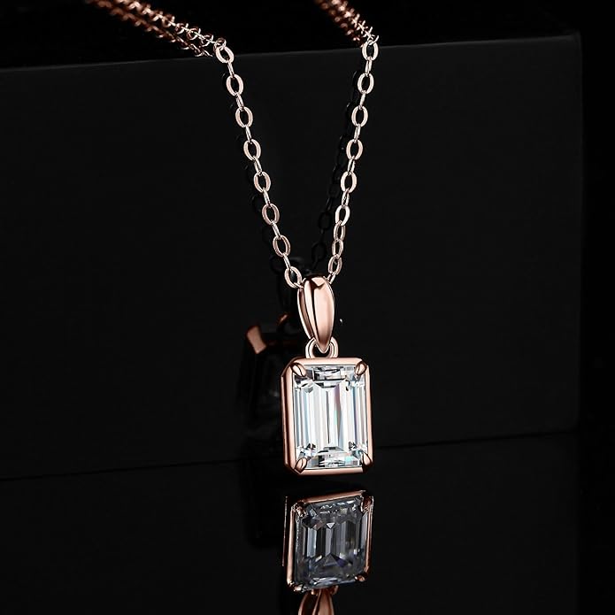 925 Sterling Silver Emerald Cut Moissanite Pendant Necklace