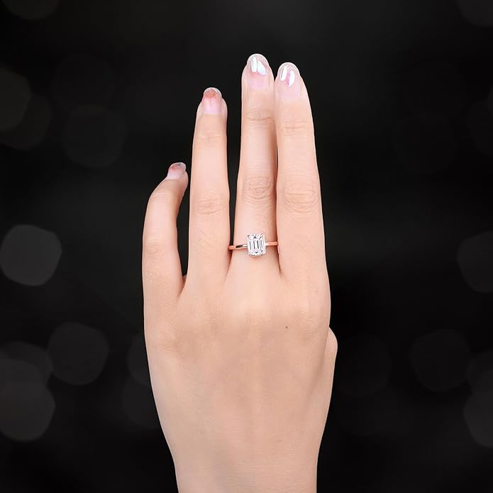 Emerald Cut Moissanite Solitaire Engagement Ring