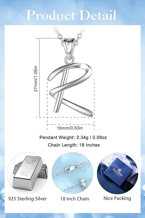 925 Sterling Silver Initial Letter Pendant Necklace