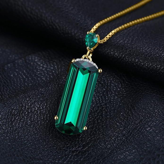 925 Sterling Silver 6ct Emerald Cut Simulated Emerald Necklace
