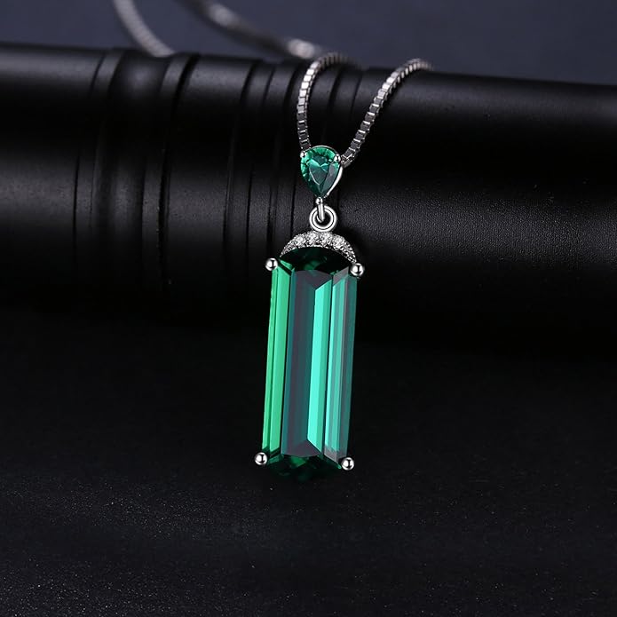 925 Sterling Silver 6ct Emerald Cut Simulated Emerald Necklace