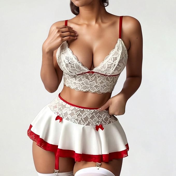 Seamless Fairy Maid Cosplay Lingerie Set with Garter Belt