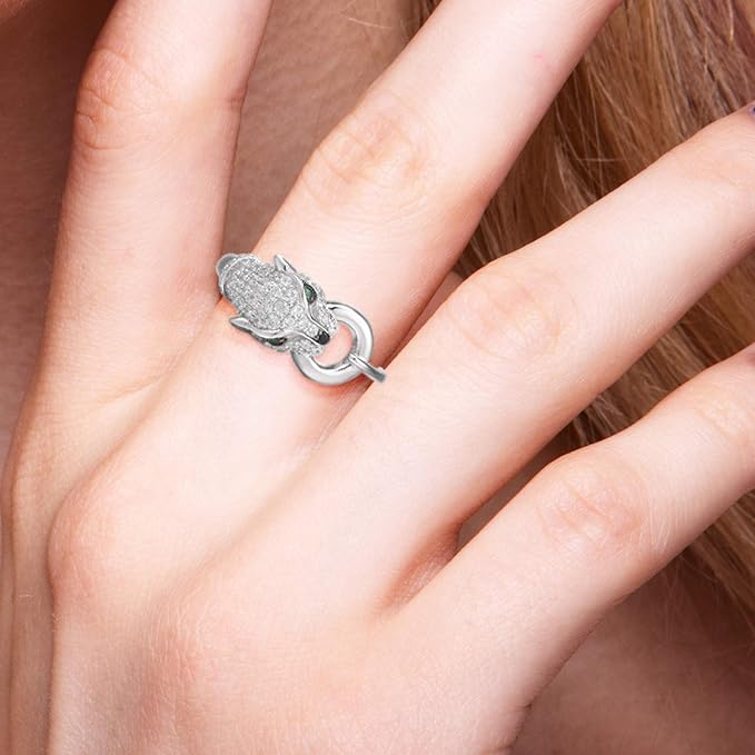 925 Sterling Silver Green Spinel Panther Ring