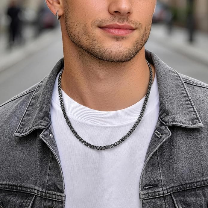 Stainless Steel Cuban Link and Rope Chain Necklace