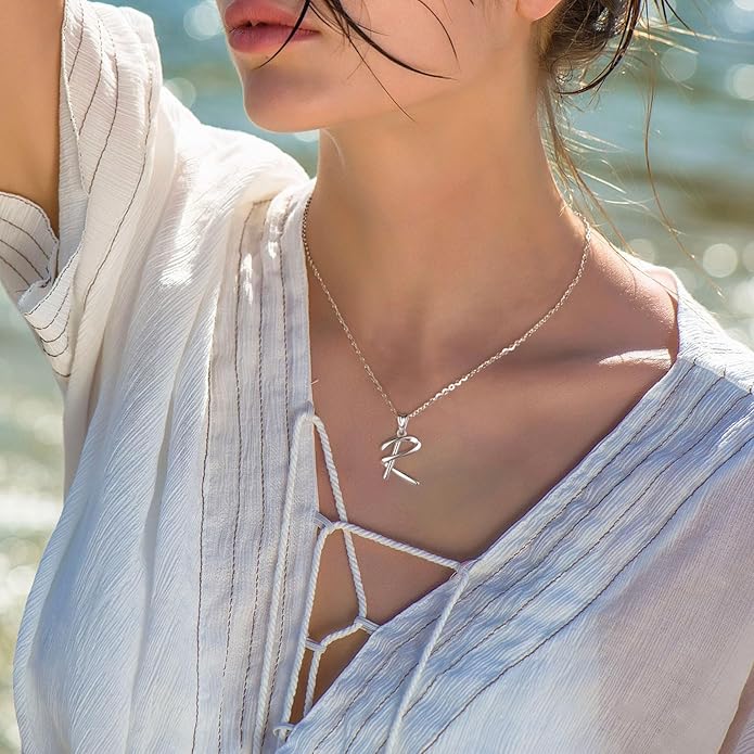 925 Sterling Silver Initial Letter Pendant Necklace