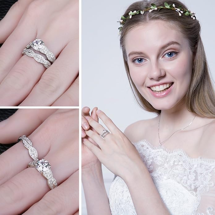 925 Sterling Silver Infinity Round Cut Zirconia Ring Set