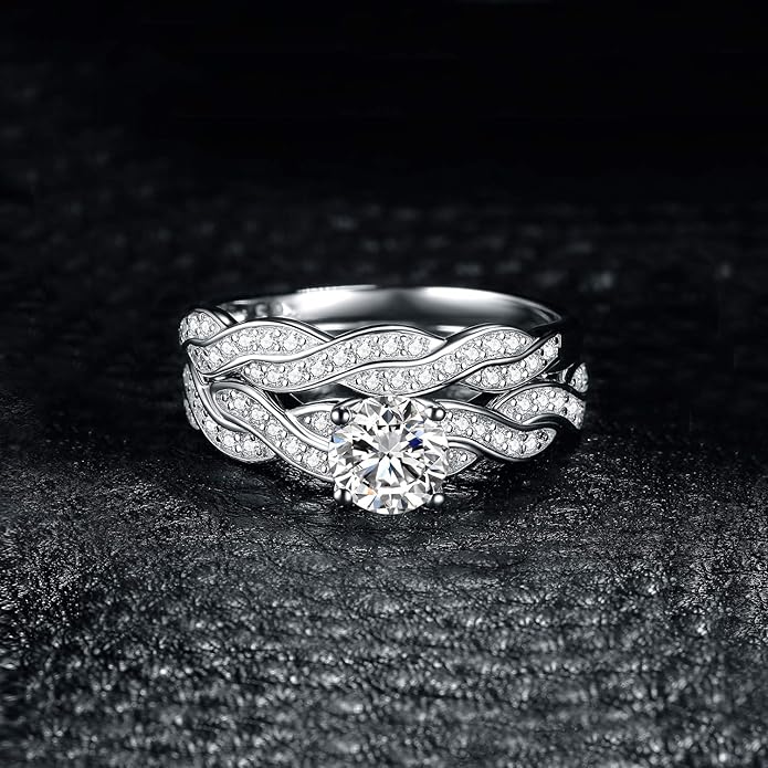 925 Sterling Silver Infinity Round Cut Zirconia Ring Set